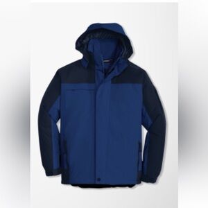 Port Authority  men jacket XL  Blue/Black fleece interior detachable hood EUC